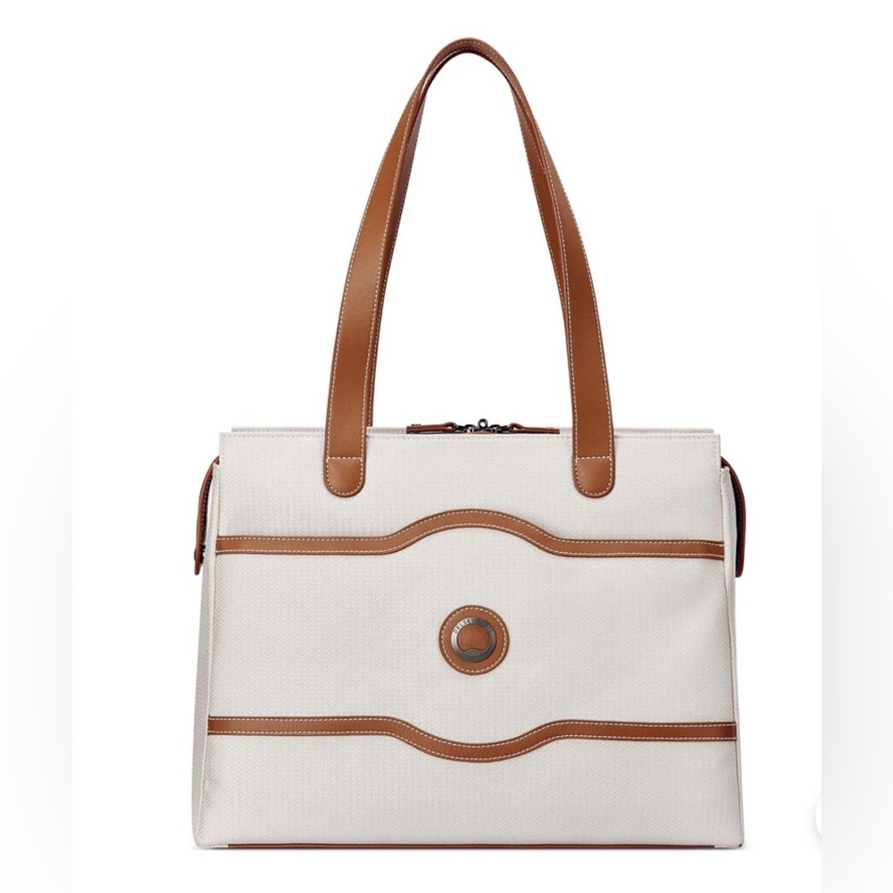 Delsey Paris Chatelet Paris Soft Air White Brown Tote Laptop Messenger Bag